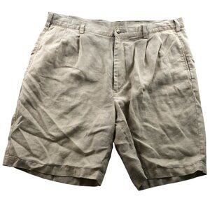 Jos A Bank Men's 100% Linen Dress Shorts 38 Beige Pleated Chino Travelers Collec